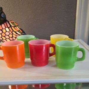 Vintage Retro Fire King Glass Mugs - Set of 5